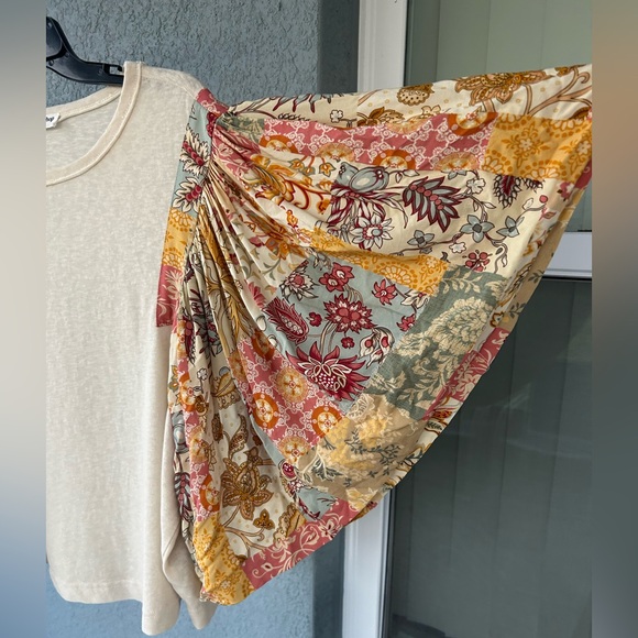 Mittoshop Floral Patchwork Print Exaggerated Flutter Sleeve Stretchy Top M - Picture 3 of 5